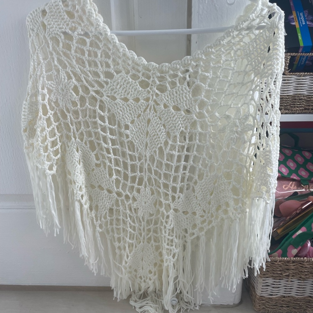 Vintage Crochet Fringe Poncho